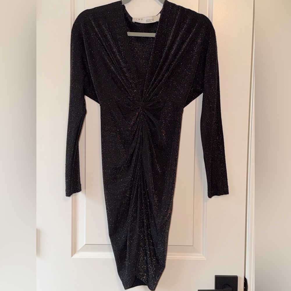 IRO Black Sparkle Twist-Detail Long Sleeve Dress